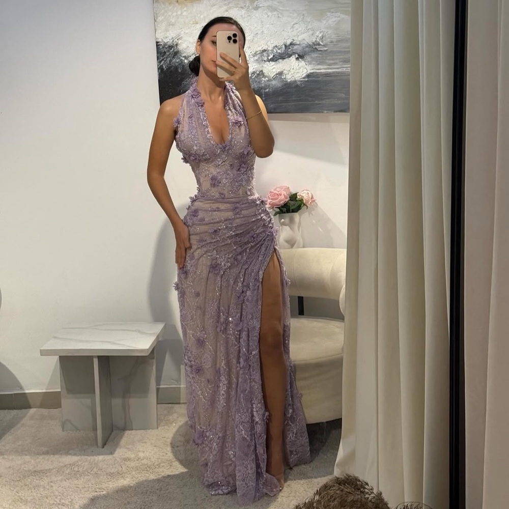 Corte Couture - Elegant Lavender/Lilac Halter Gown